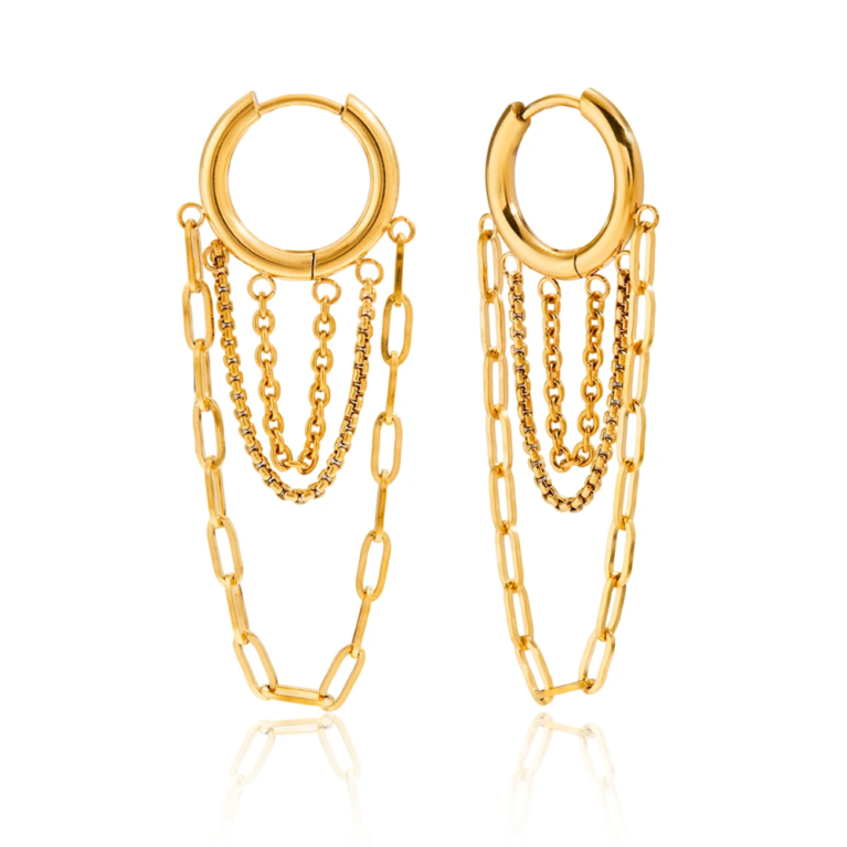 Minimalist Chain Tassel Earrings – 18K Gold Plated Stainless Steel Jewelry for Women