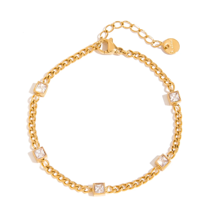 Minimalist White Cubic Zirconia Bracelet – Stainless Steel Women’s Waterproof Summer Jewelry