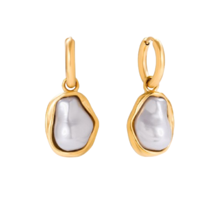 Irregular Resin Pearl Pendant Earrings – 18K Gold Plated Stainless Steel Women’s Jewelry