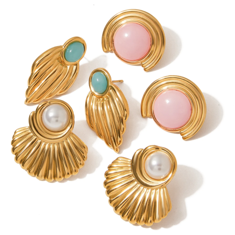 Pearl & Natural Stone Earrings – Waterproof Stainless Steel Summer Fashion Jewelry