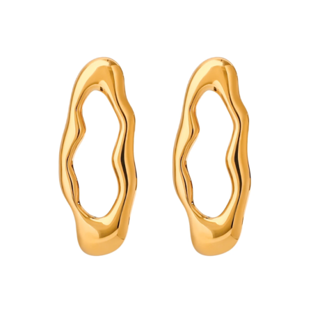 Minimalist Irregular Oval Stud Earrings – 18K Gold Plated Stainless Steel Women’s Jewelry